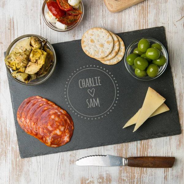 dust and things Personalised Couple's Names Slate Chopping Board