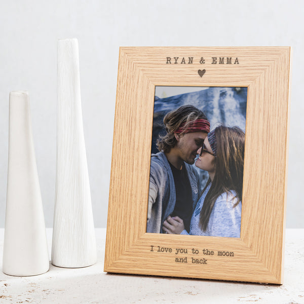 dust and things Personalised Couples Oak Photo Frame - Valentine's and Anniversary Gift for Her