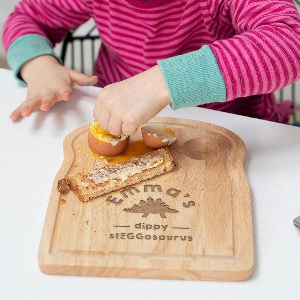 dust and things Personalised Dinosaur Egg and Toast Board