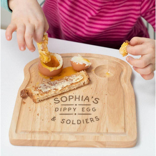 dust and things Personalised Egg And Toast Board For Children