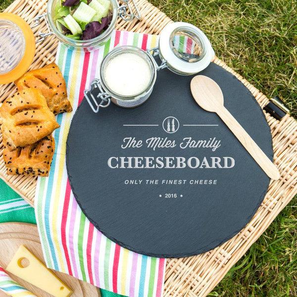 Dust And Things Personalised Family Round Slate Cheese Board