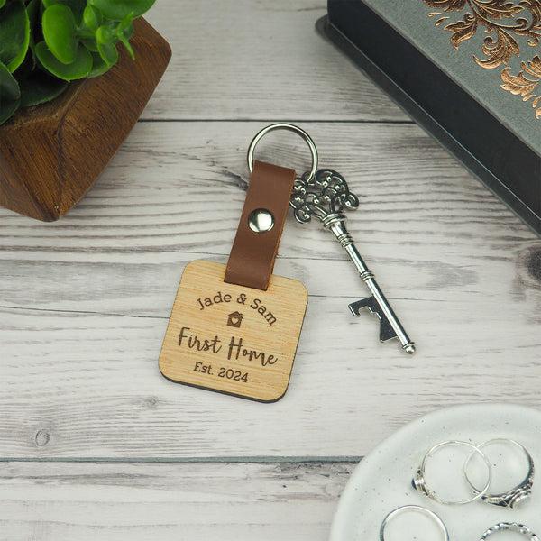 Dust And Things Personalised First Home Wooden Keyring For Couples