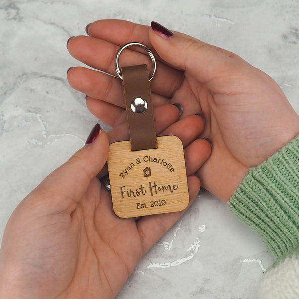 Dust And Things Personalised First Home Wooden Keyring For Couples