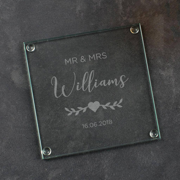Dust And Things Personalised Glass Wedding Coaster Set