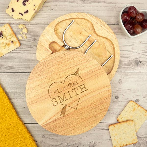 dust and things Personalised Heart And Arrow Cheese Board Set
