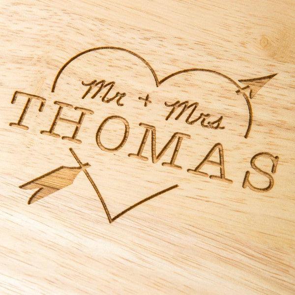 Dust And Things Personalised Heart And Arrow Round Chopping Board