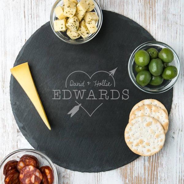 dust and things Personalised Heart And Arrow Round Slate Board