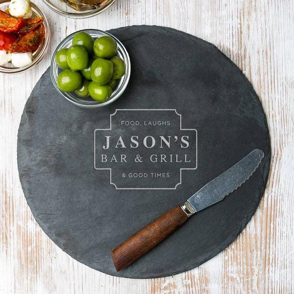 dust and things Personalised His Slate Round Serving Board