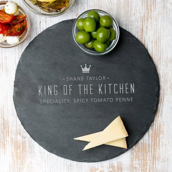 dust and things Personalised 'King Of The Kitchen' Round Serving Board