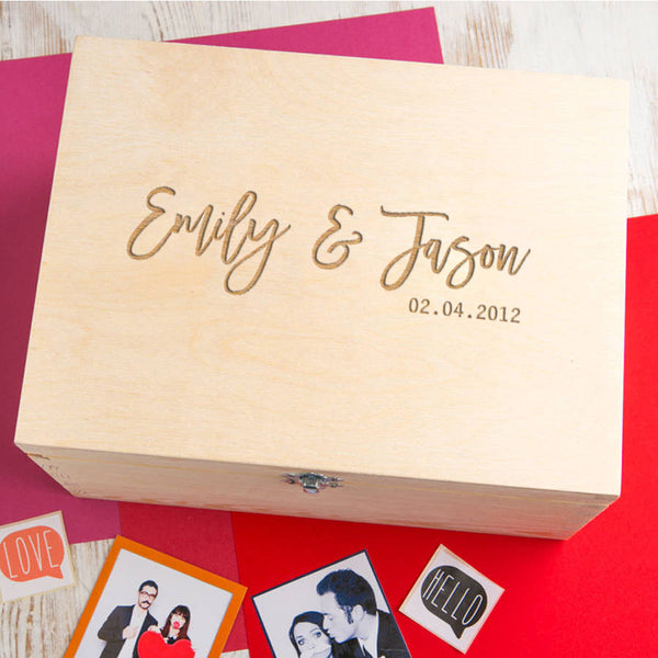 dust and things Personalised Memory Box for Couples - Wooden Anniversary Gift