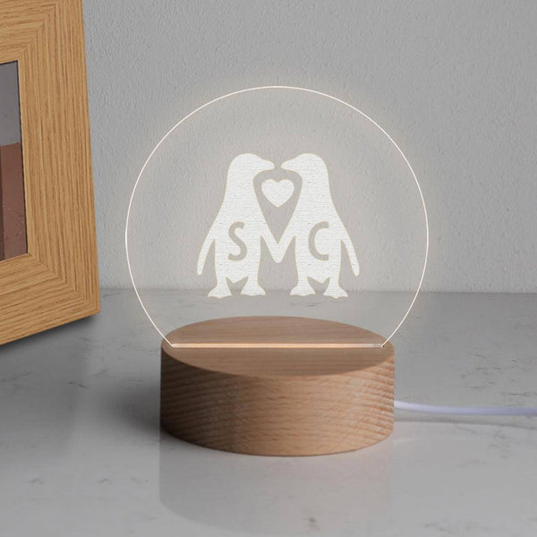 dust and things Personalised Mini Penguin Desk Lamp for Couples