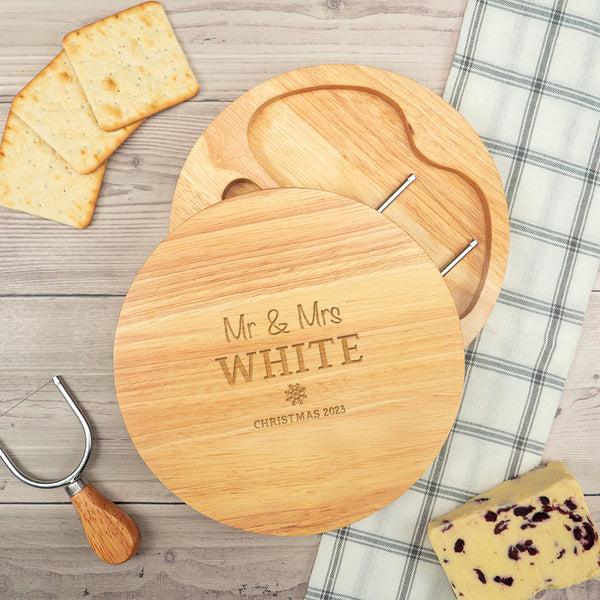 dust and things Personalised Mr And Mrs Christmas Cheese Board Set