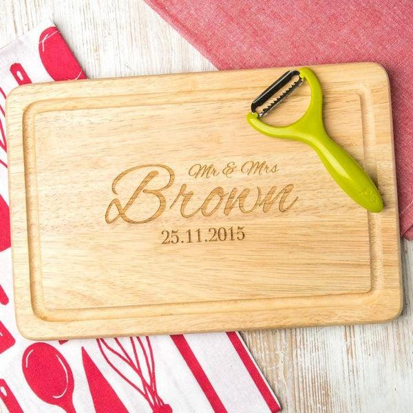 dust and things Personalised Mr And Mrs Name And Date Chopping Board