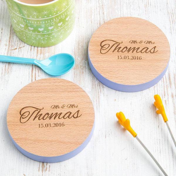 dust and things Personalised Mr And Mrs Wedding Date Coasters