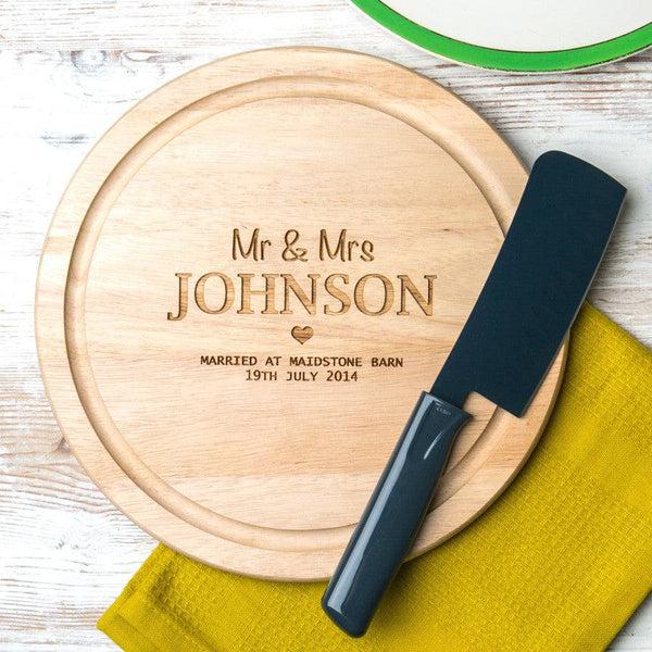 dust and things Personalised 'Mr And Mrs' Wedding Round Chopping Board