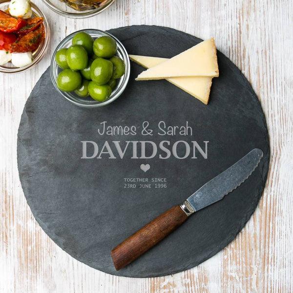 dust and things Personalised 'Mr And Mrs' Wedding Round Slate Chopping Board