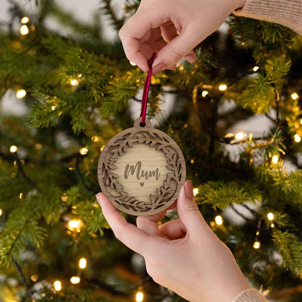 Dust And Things Personalised Name Wooden Wreath Bauble For Her