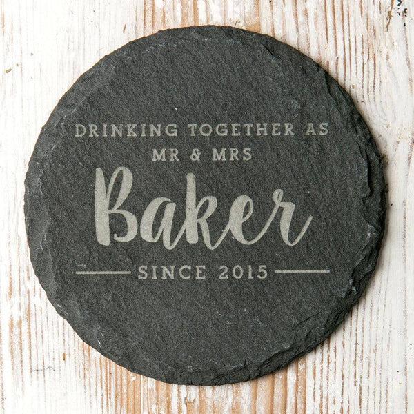 Dust And Things Personalised Pair Of 'Mr And Mrs' Slate Coasters