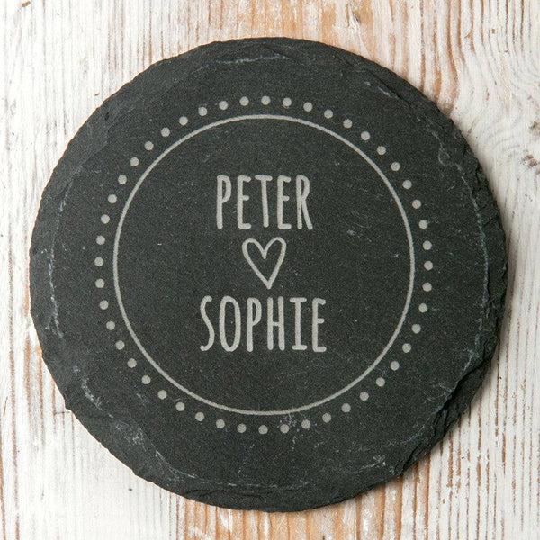 Dust And Things Personalised Pair Slate Coasters For Couples