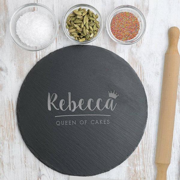 dust and things Personalised 'Queen Of Cakes' Round Serving Board