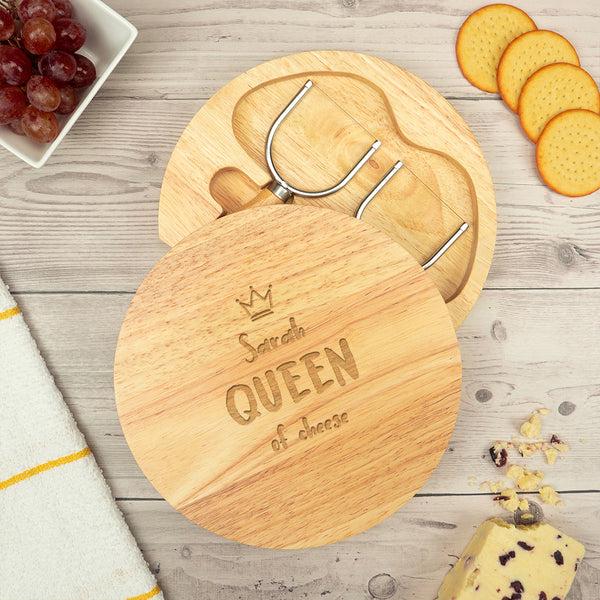 dust and things Personalised Queen of Cheese Cheeseboard Set