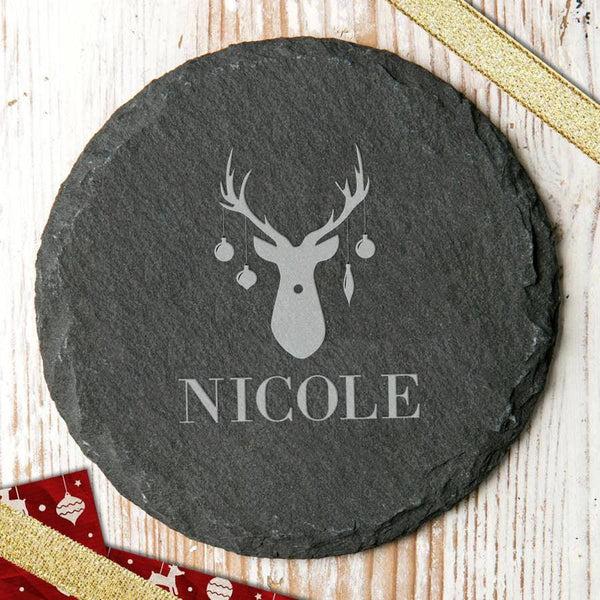 dust and things Personalised Reindeer Slate Coaster
