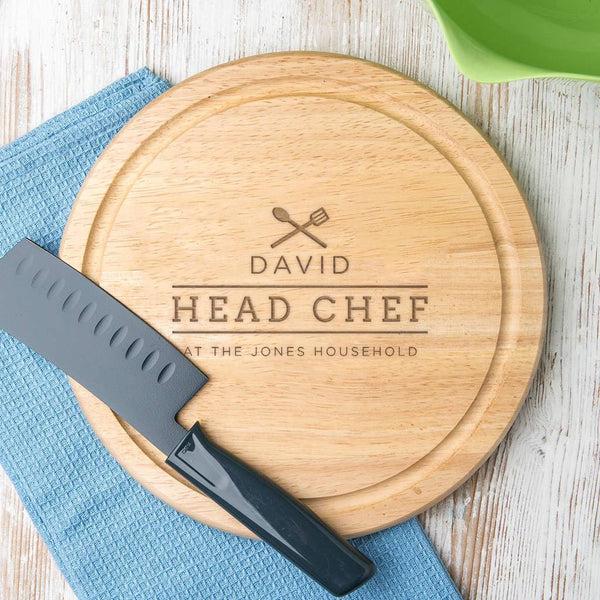 dust and things Personalised Round Wood Head Chef Board