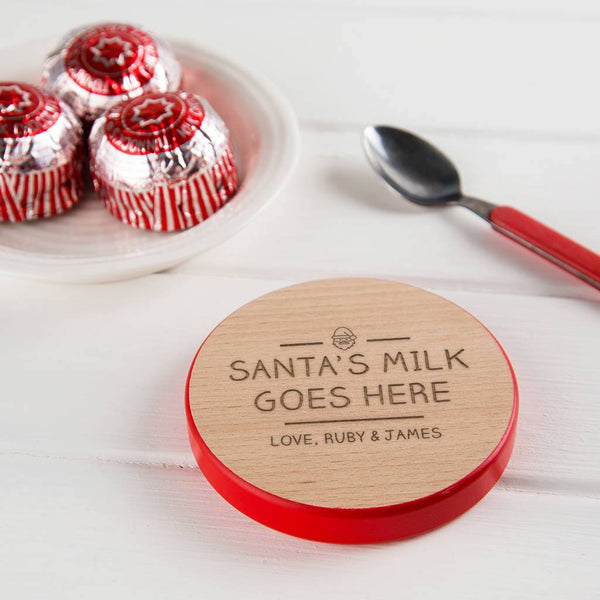 dust and things Personalised 'Santas Milk' Wooden Christmas Coaster