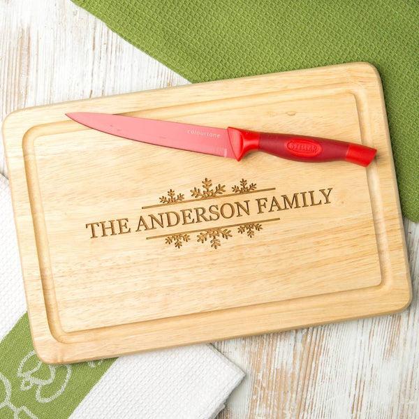 dust and things Personalised Snowflake Style Family Chopping Board