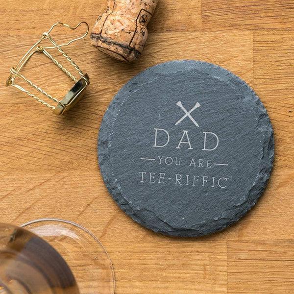 Dust And Things Personalised 'Tee-Riffic' Golf Pun Slate Coaster