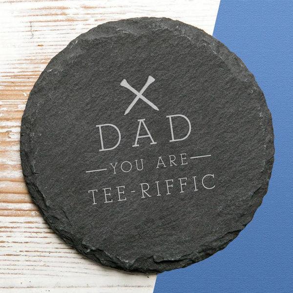 dust and things Personalised 'Tee-Riffic' Golf Pun Slate Coaster