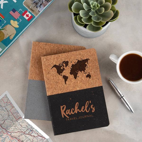 dust and things Personalised Vegan Cork Map Travel Journal Notebook