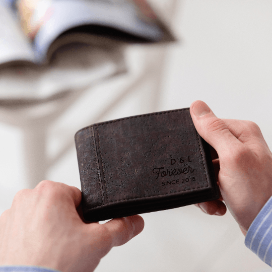 dust and things Personalised Vegan Cork Wallet For Boyfriend