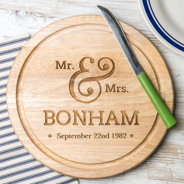 dust and things Personalised Wedding Engraved Round Chopping Board