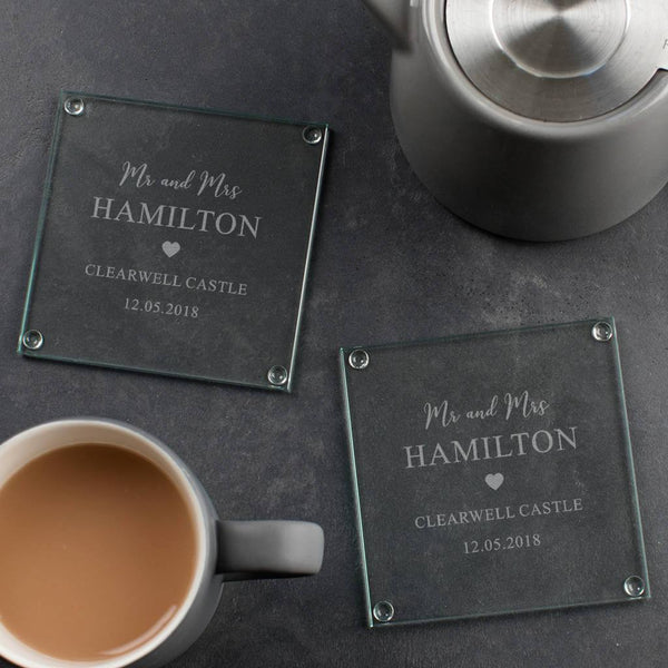 dust and things Personalised Wedding Glass Coaster Set
