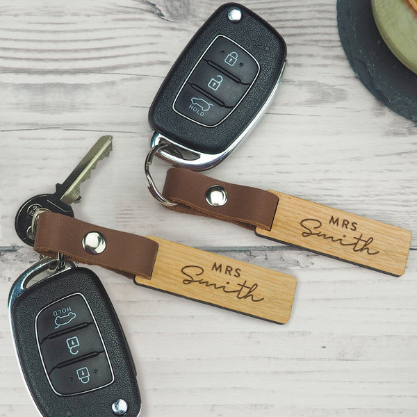 Dust And Things Personalised Wedding Wooden Keyring Pair