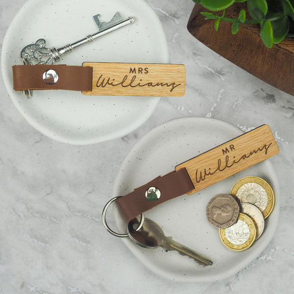 dust and things Personalised Wedding Wooden Keyring Pair
