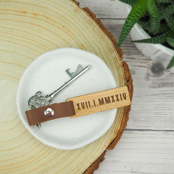 Dust And Things Personalised Wood And Leather Date Key Ring