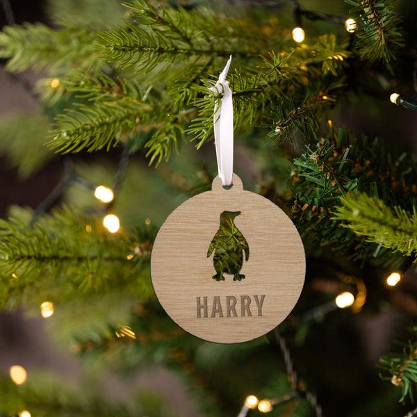 dust and things Personalised Wooden Penguin Christmas Bauble For Kids
