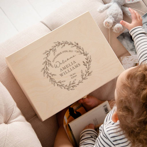dust and things Personalised Wreath Baby Keepsake Box