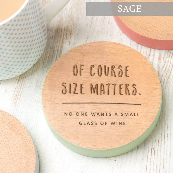 Dust And Things "Size Matters" Funny Wooden Coaster - Wine Lovers Gift