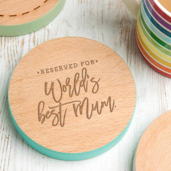 dust and things 'Worlds Best Mum' Coloured Edge Coaster