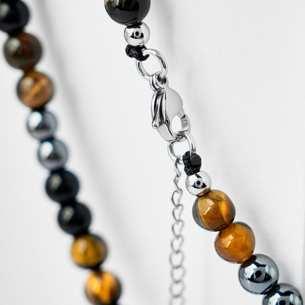 Duxot Atlantica Stone Beaded Necklace Hematite Tiger Eye Onyx Stones