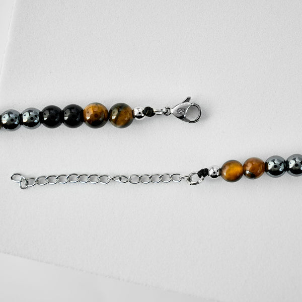 Duxot Atlantica Stone Beaded Necklace Hematite Tiger Eye Onyx Stones