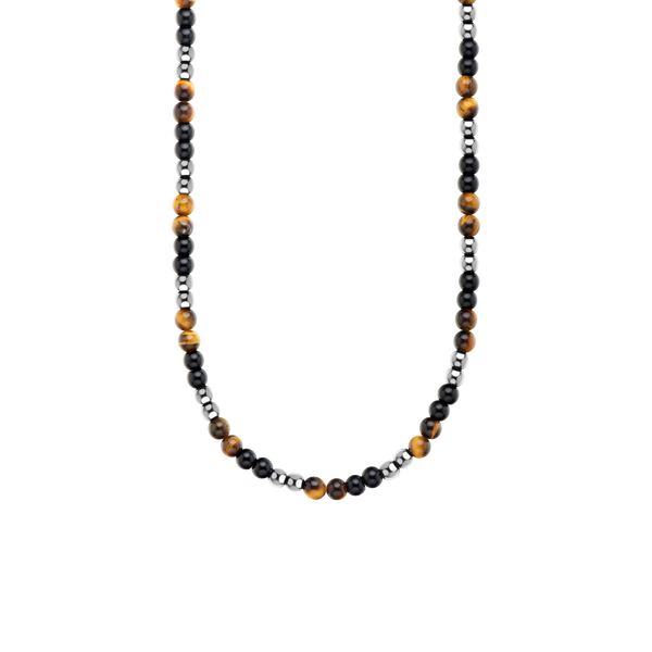 duxot Atlantica Stone Beaded Necklace Hematite Tiger Eye Onyx Stones