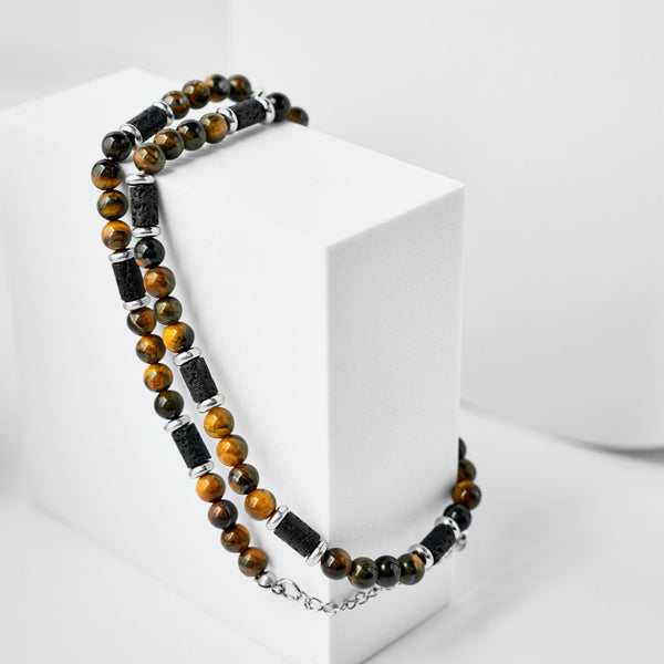 Duxot Atlantica Stone Beaded Necklace Tiger Eye Lava Stones