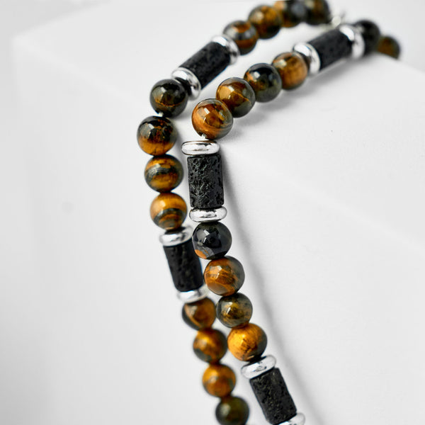 Duxot Atlantica Stone Beaded Necklace Tiger Eye Lava Stones