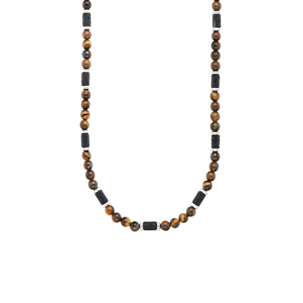 duxot Atlantica Stone Beaded Necklace Tiger Eye Lava Stones