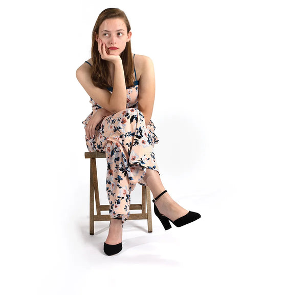 Dyeables Amanda Black Lamy Block Heel Closed Toe Pumps Shoes