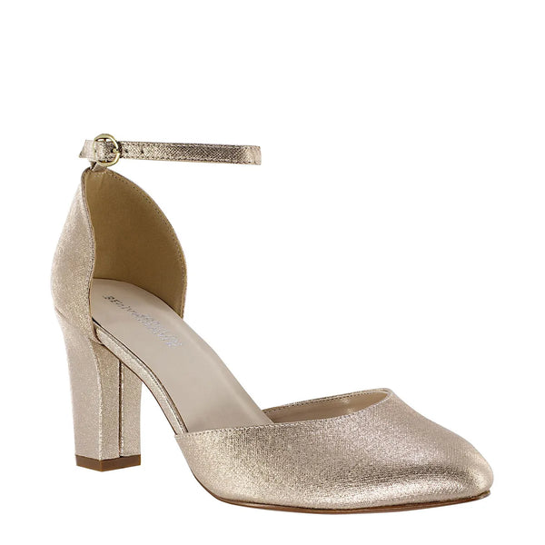 dyeables Amanda Champagne Shimmer Block Heel Closed Toe Pumps Shoes